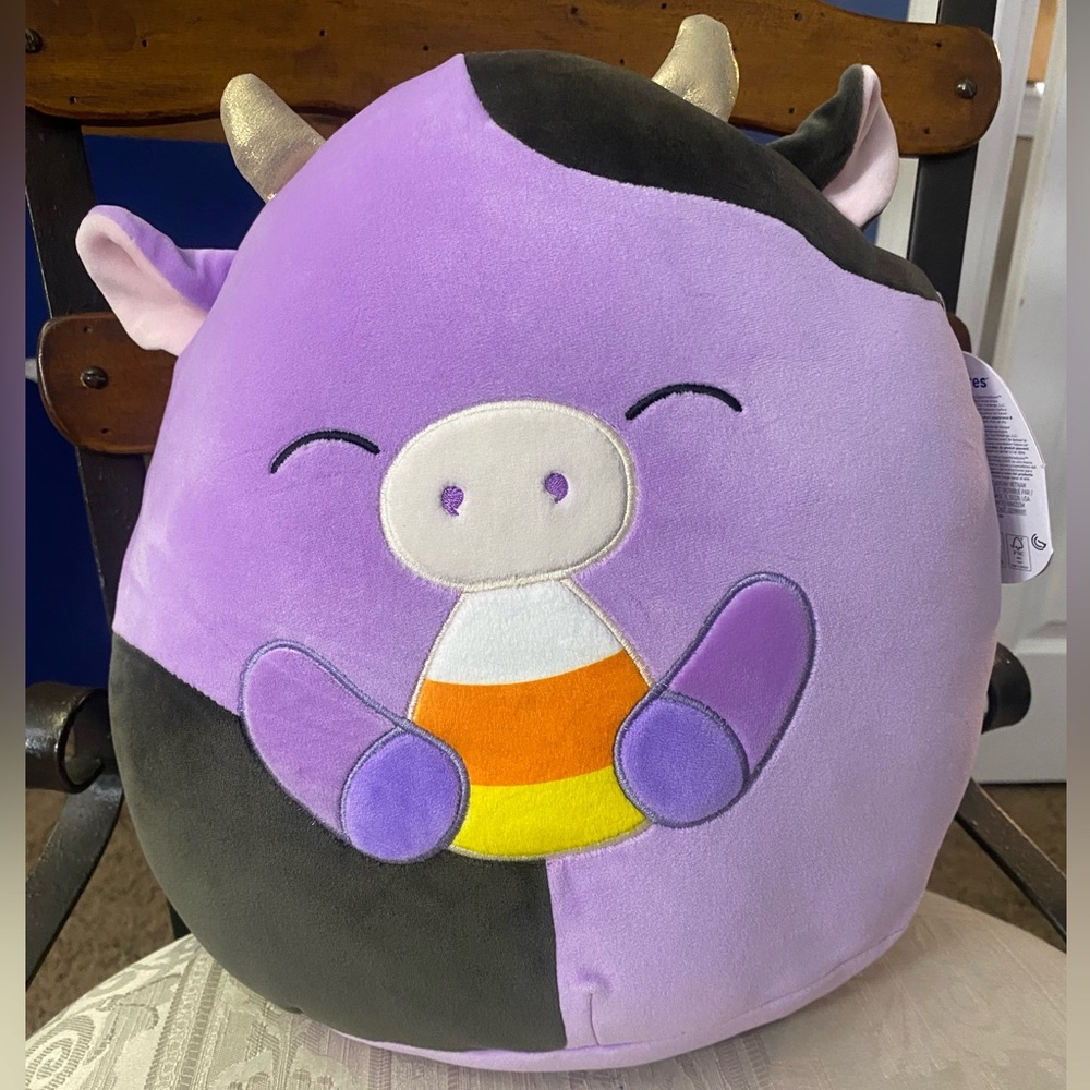 Squishmallow Alexie 12" Plush Cow,‎ Purple & Black, Candy Corn Halloween NWT